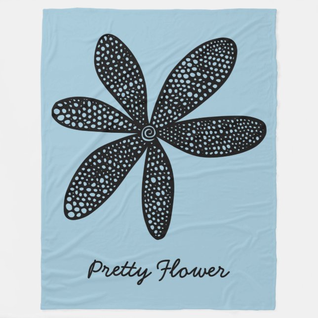 Couverture Polaire Jolie fleur - Noir sur Bleu clair 9dc6d8 (Devant)