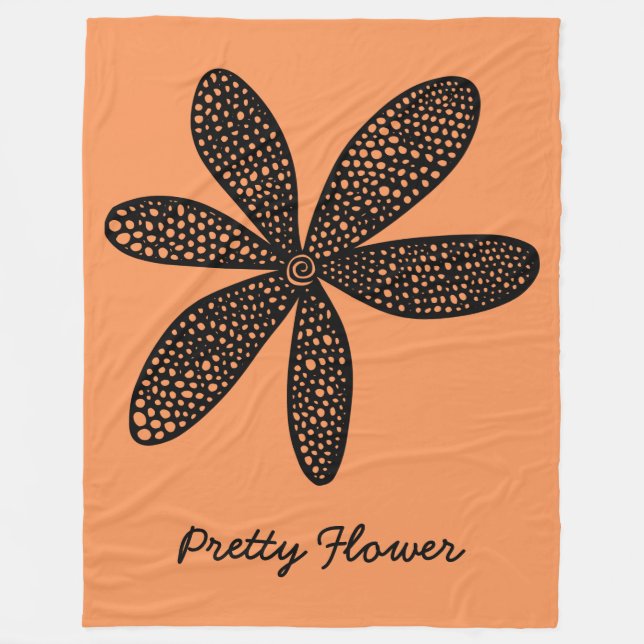 Couverture Polaire Jolie Fleur - Noir sur Orange f79256 (Devant)