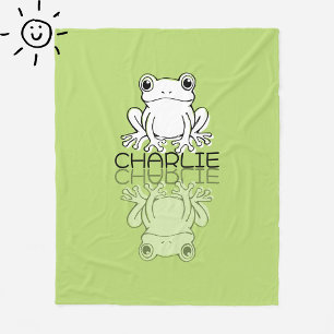 Couverture Polaire Jolie Grenouille Verte Doodle Réflexion Nom Person