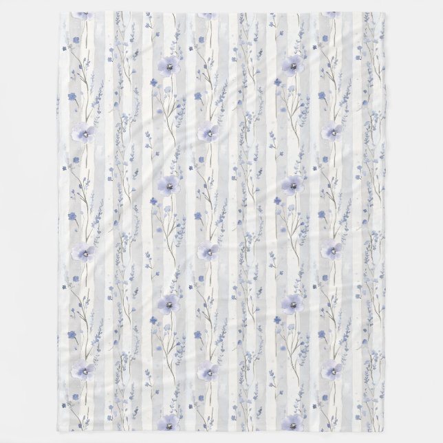 Couverture Polaire Jolie Lavande Fleurs Blanches Rayures Baby Shower (Devant)