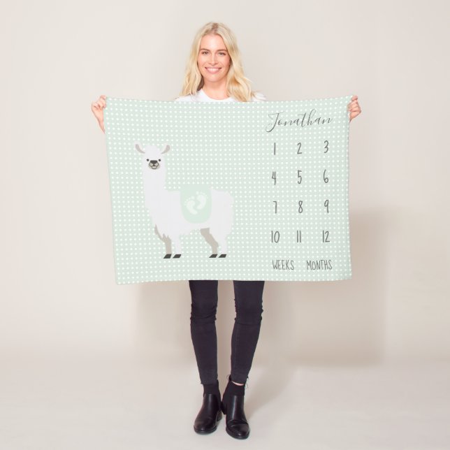 Couverture Polaire Jolie Llama Polka Dot Baby Milestone (En situation)