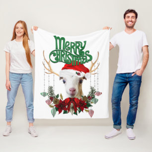 Couverture Polaire Jolie Noël La Mancha Chèvre Antlers et Wreath