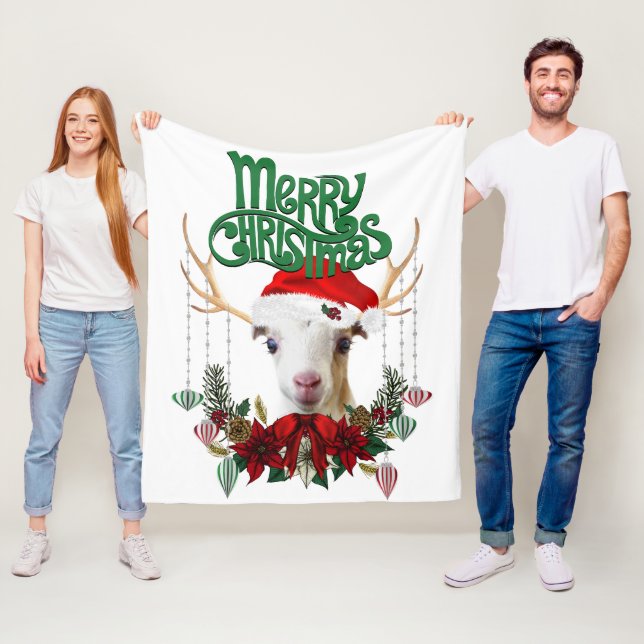 Couverture Polaire Jolie Noël La Mancha Chèvre Antlers et Wreath (En situation)