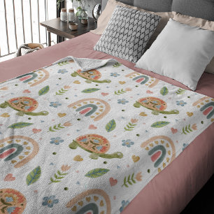 Couverture Polaire Jolie tortue aquarelle et Motif arc-en-ciel