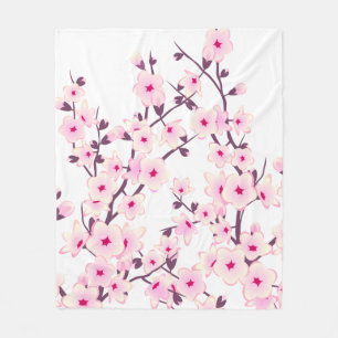 Couverture Polaire Jolies fleurs de cerisier rose blanc