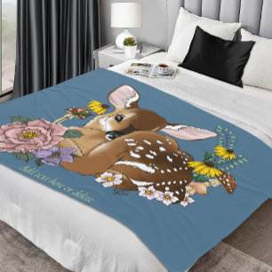 Couverture Polaire Jolies Fleurs Sauvages Faon Bleu Bébé Cerf Forêt