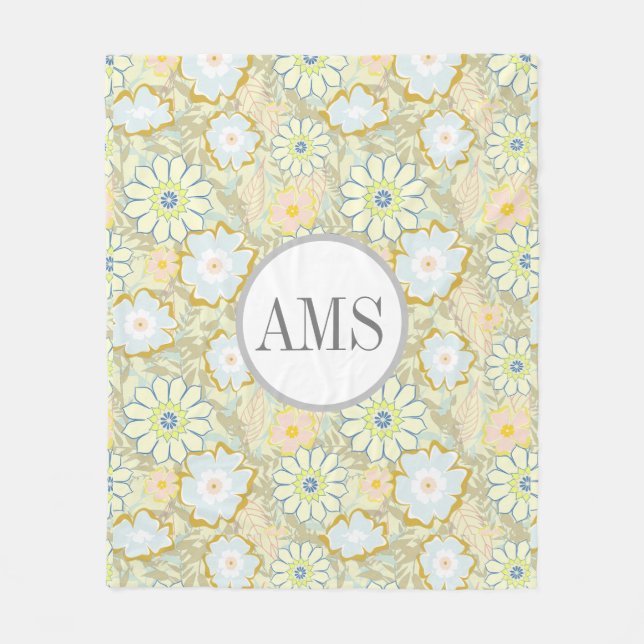 Couverture Polaire Jolies marguerites Monogramme personnalisé (Devant)