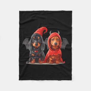 Couverture Polaire Jolis chiens teckel d'Halloween en costume de diab