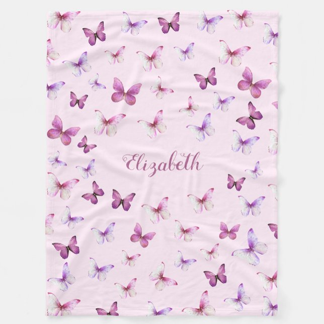 Couverture Polaire Jolis Papillons Roses Nom Personnalisé Fille (Créateur téléchargé)