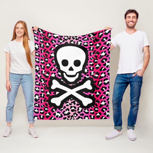 Couverture Polaire Jolly roger Empreinte de léopard rose Pirate Pirat (En situation)