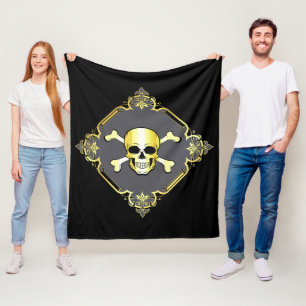 Couverture Polaire Jolly roger/pirate/or/polaire noire