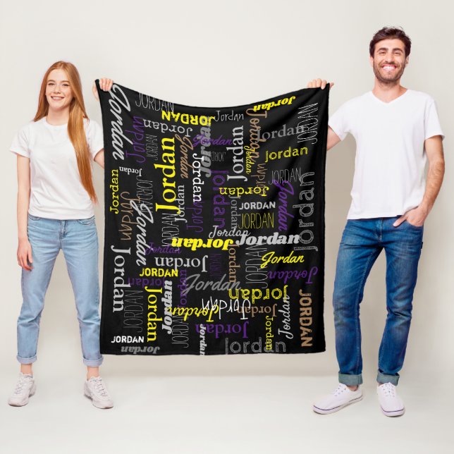 Couverture Polaire Jordanie nom personnalisé noir jaune gris brun (En situation)