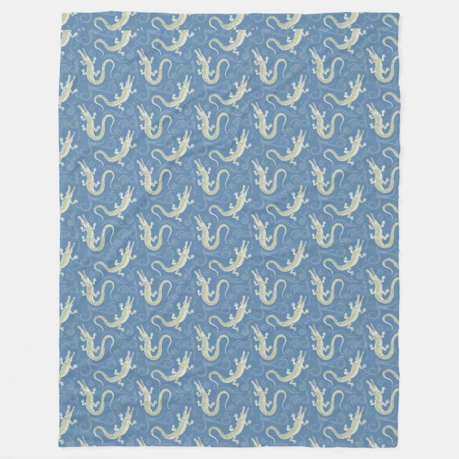 Couverture Polaire Jouer Alligator Vert Paisley sur Bleu (Devant)