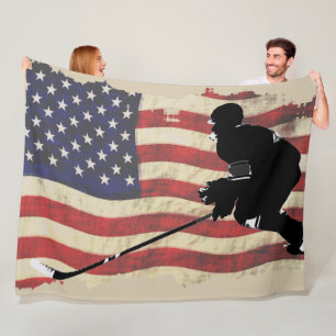 Couverture Polaire Joueur de hockey et drapeau des USA - sports