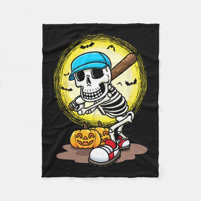 Couverture Polaire Joueur Skeleton Softball Halloween Enfants Garçons (Devant)