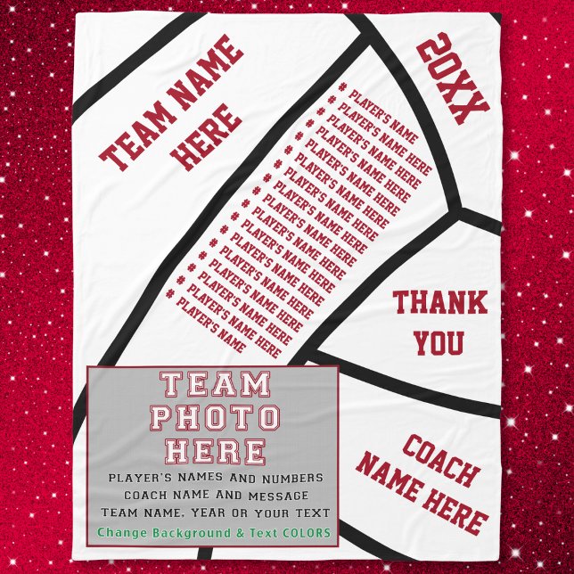 Couverture Polaire Joueurs NOMS, PHOTO, Volleyball Coach Idées Cadeau (Volleyball Senior Night Gifts. Volleyball Coach Gift Ideas. Red, Black and White, Volleyball Blanket)