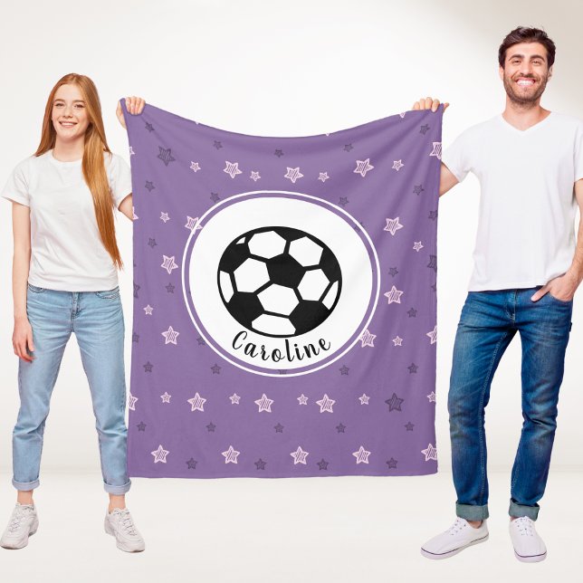 Couverture Polaire Joueuse de soccer rose et violet étoile Nom person (Créateur téléchargé)