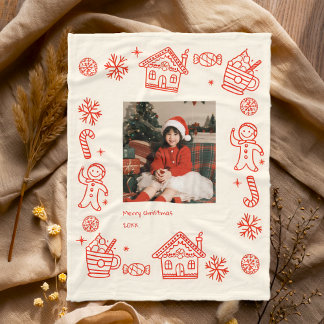 Couverture Polaire Jour de Noël de gribouillis de Doodle à main rouge