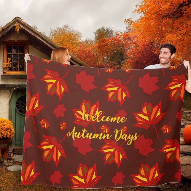 Couverture Polaire Jours d'automne Feuilles rouges Motif illustré (Créateur téléchargé)