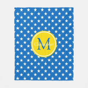 Couverture Polaire Jours scolaires Étoiles bleues et jaunes Monogram