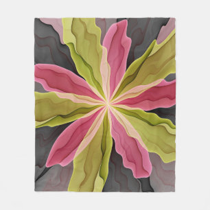 Couverture Polaire Joy, Vert rose Anthracite Imaginaire Fleur Fractal