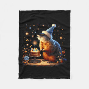 Couverture Polaire Joyeuse fête de la marmotte avec gâteau d'annivers