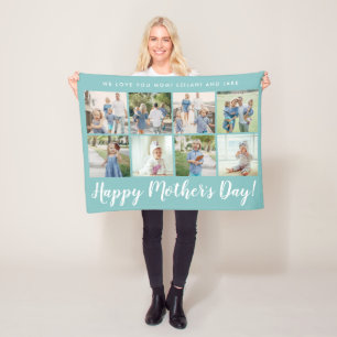 Couverture Polaire Joyeuse fête des mères 8 Photo Custom Light Blue