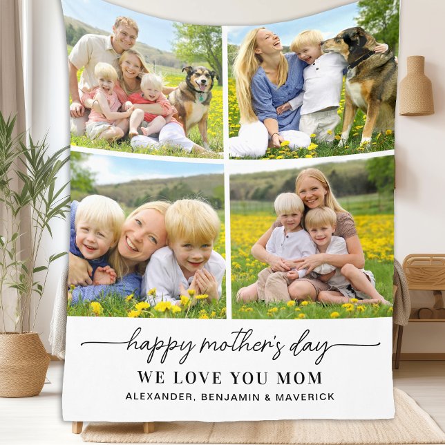Couverture Polaire Joyeuse Fête des mères Personnalisée Maman 4 Photo (Créateur téléchargé)