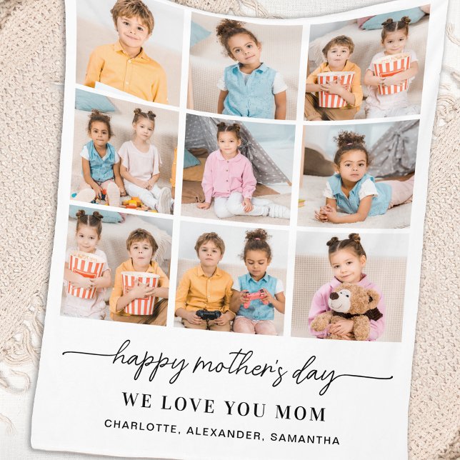 Couverture Polaire Joyeuse Fête des mères Personnalisée Maman 9 Photo (Créateur téléchargé)