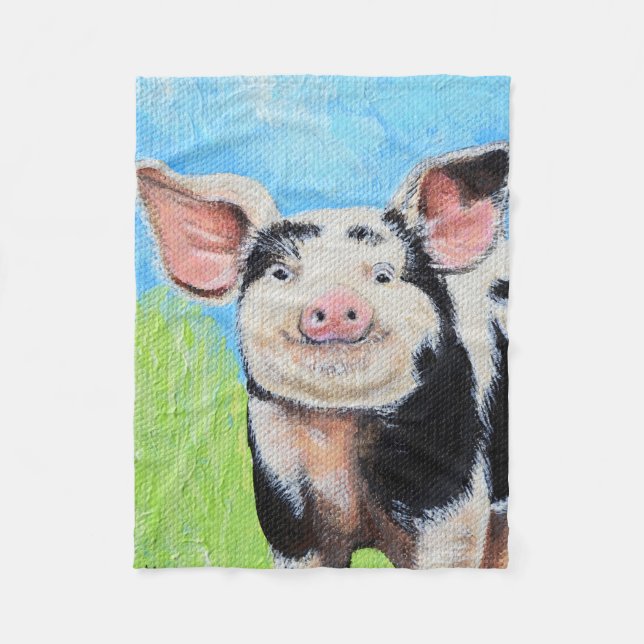 Couverture Polaire Joyeuse peinture de petit cochon (Devant)