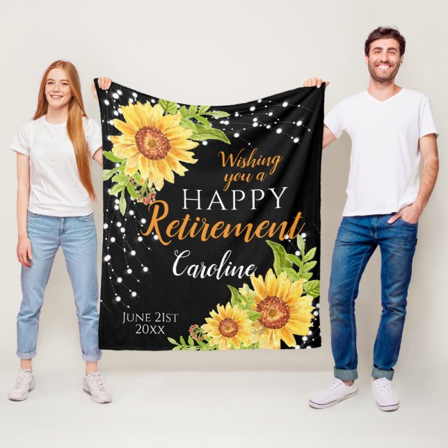 Couverture Polaire Joyeuse retraite florale tournesol noir (En situation)