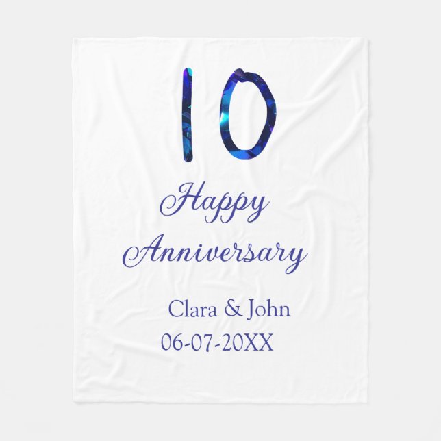 Couverture Polaire Joyeux 10e anniversaire parties scintillant bleue  (Devant)