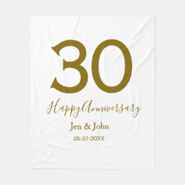 Couverture Polaire Joyeux 30e anniversaire nom date golden bold lette