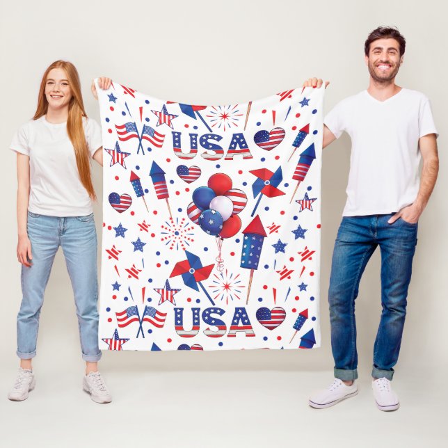 Couverture Polaire Joyeux 4 juillet Red Blue Cute Party (En situation)