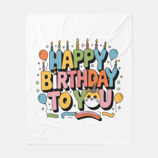 Couverture Polaire Joyeux Anniversaire Chat Mignon