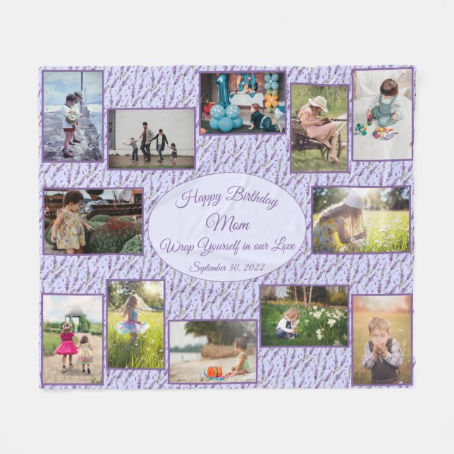 Couverture Polaire Joyeux anniversaire Maman Famille Photo Collage Mo (Devant (Horizontal))