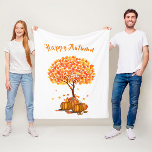 Couverture Polaire Joyeux Automne / Feuilles d'Arbre Décoratives Conv