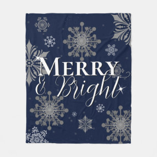 Couverture Polaire Joyeux bleu et flèches de neige brillantes Noël