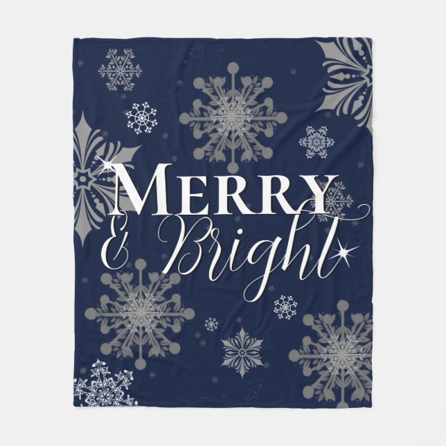 Couverture Polaire Joyeux bleu et flèches de neige brillantes Noël (Devant)