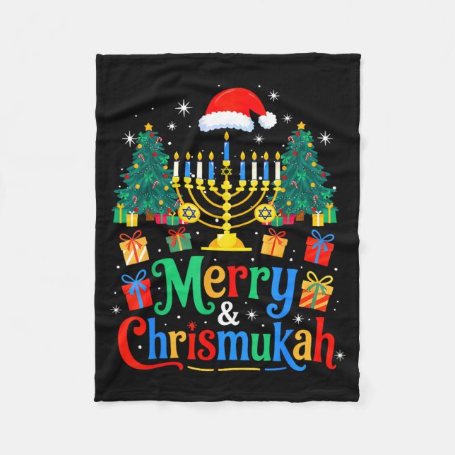 Couverture Polaire Joyeux Christmukkah Hanukkah Arbre de Noël Xmas Fa (Devant)