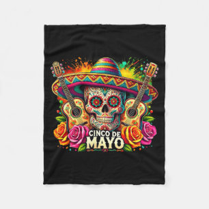 Couverture Polaire Joyeux cinco de mayo mexicain chapeau crâne guitar