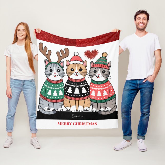 Couverture Polaire Joyeux félins de Noël (En situation)