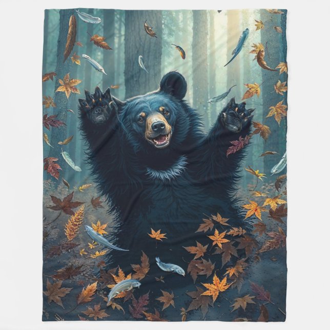 Couverture Polaire Joyeux Feuilles de chasse à l'ours noir (Devant)