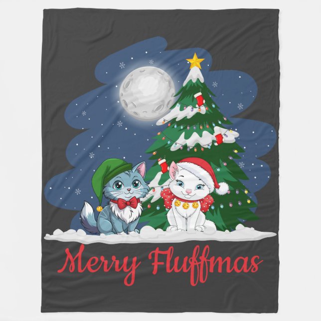 Couverture Polaire Joyeux Fluffmas Cute Chat Noël (Devant)