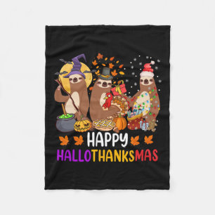 Couverture Polaire Joyeux Hallothanksmas Sloth Halloween Noël Fal
