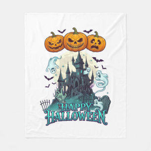Couverture Polaire Joyeux Halloween Château Hanté Citrouilles Fantôme