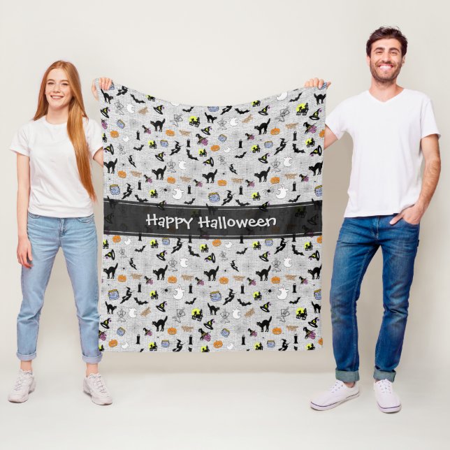 Couverture Polaire Joyeux Halloween Random Iconic Motif Grey (En situation)