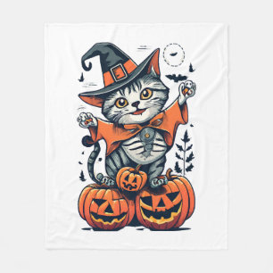 Couverture Polaire Joyeux Halloween Sorcière Chat