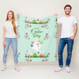 Couverture Polaire Joyeux jour de Pâques - Drôle lapin et oeufs Pâque