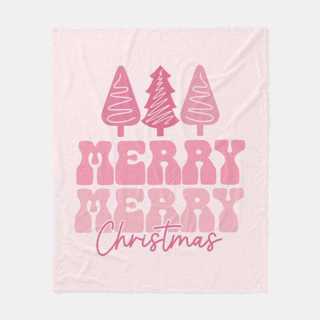 Couverture Polaire Joyeux Joyeux Noël - Conception des Fêtes Rose (Devant)